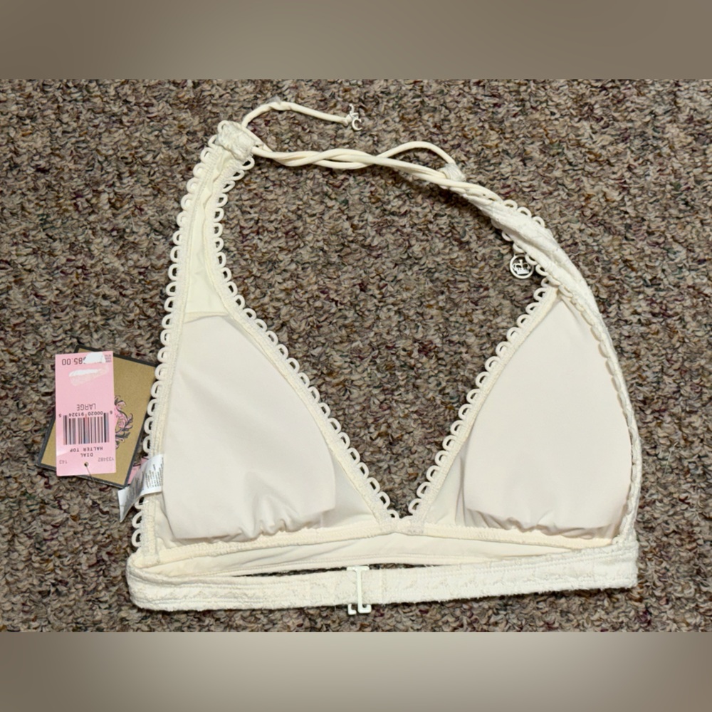 NWT Juicy Couture Cream Bralette size large swim top Halter swim top bikini top - Picture 2 of 6